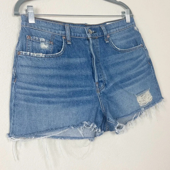 Rag & Bone Maya High Rise Button Fly Raw Hem Distressed Denim Shorts Size 30 - Picture 6 of 12